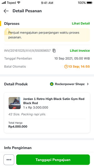 cara tanggapi pengajuan perpanjangan waktu proses pesanan Tokopedia