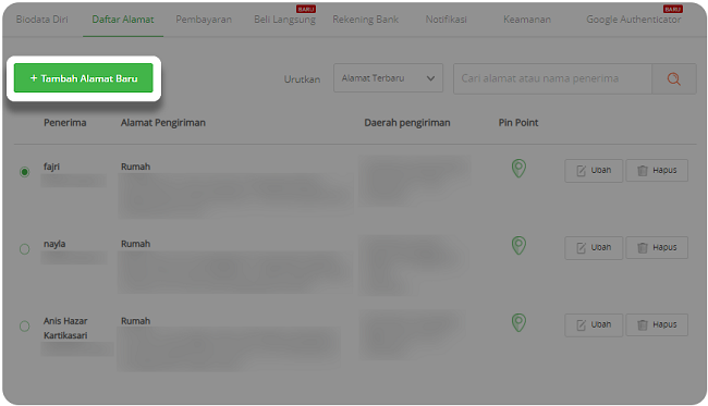 Cara Mengubah Alamat Pengiriman di Akun Tokopedia