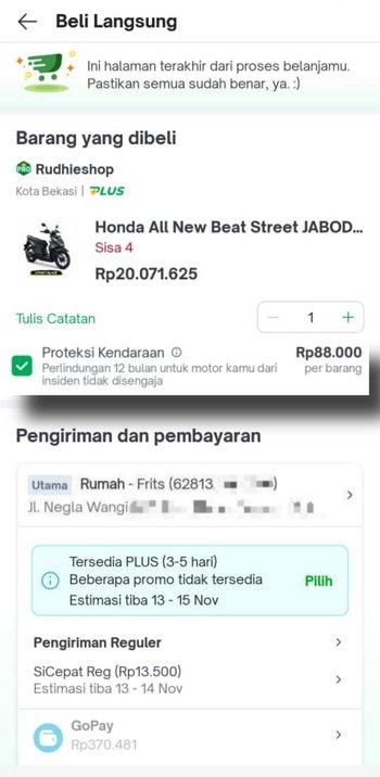 centang opsi “Proteksi Kendaraan”