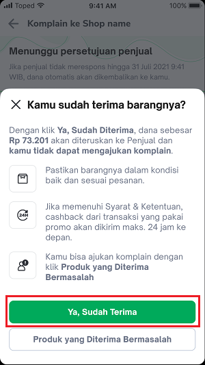 konfirmasi barang sudah diterima
