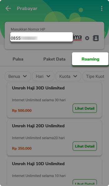 Prosedur Pembelian Paket Roaming di Tokopedia