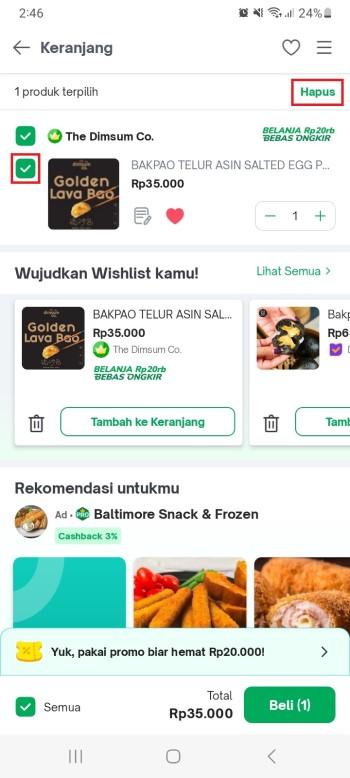 hapus produk di keranjang