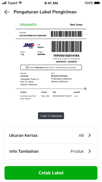 Pengaturan Label Pengiriman Tokopedia