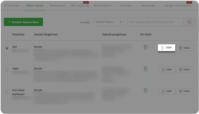 Cara Mengubah Alamat Pengiriman di Akun Tokopedia