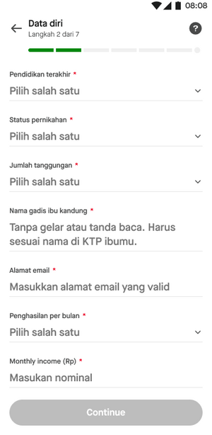 isi dan lengkapi semua data diri yang tersedia untuk pengauan GoPay Pinjam