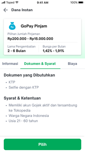 detail biaya GoPay Pinjam