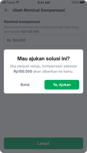 Pengajuan Nominal Kompensasi Atas Penolakan Komplain dari Penjual di Tokopedia