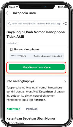 Ubah Nomor Handphone yang Tidak Aktif Tokopedia