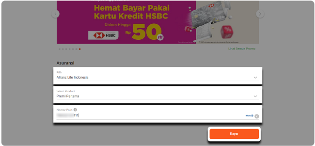 cara melakukan pembayaran Premi Asuransi di Tokopedia
