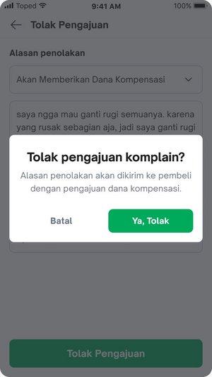 tolak pengajuan komplain