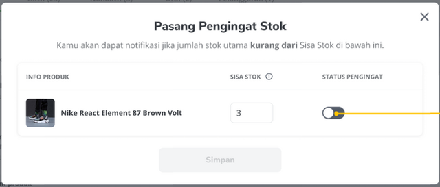 pasang pengingat stok