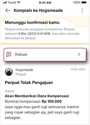 Pengajuan Nominal Kompensasi Atas Penolakan Komplain dari Penjual di Tokopedia