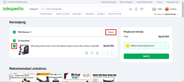 hapus produk dari keranjang
