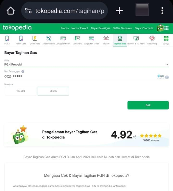 Cara Beli Voucher Gas PGN di Tokopedia