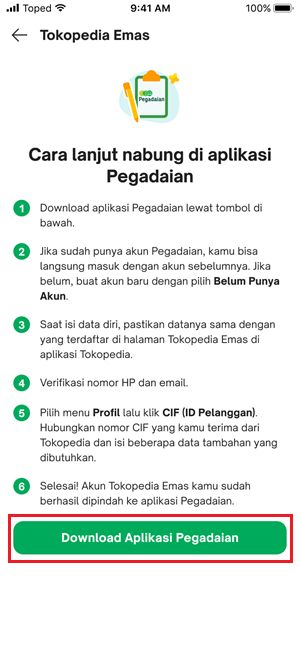 Cara Melanjutkan Investasi Tokopedia Emas di Pegadaian
